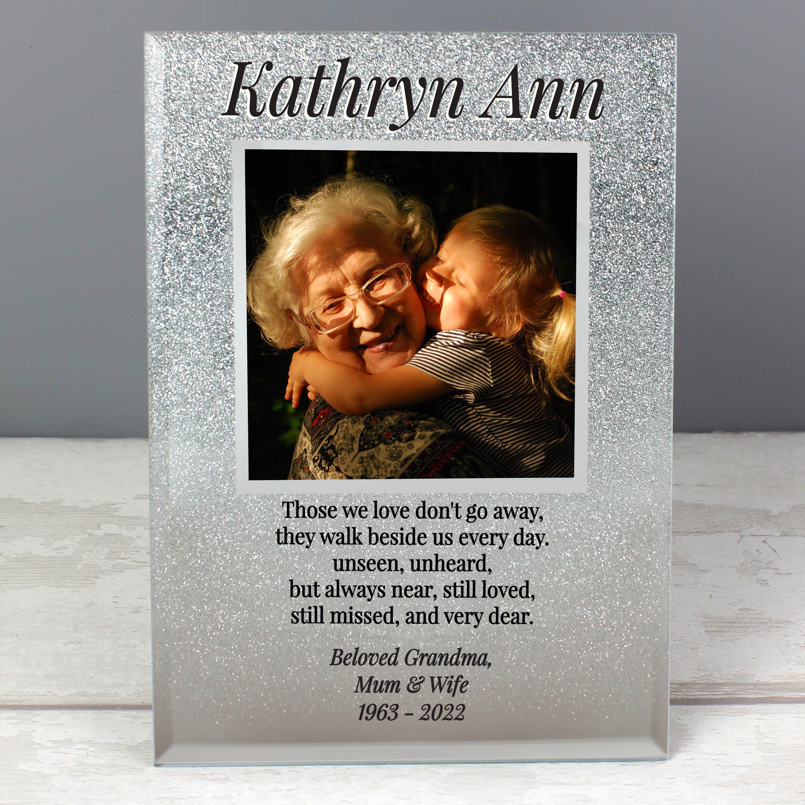 Personalised Memorial 4x4 Inch Glitter Glass Photo Frame