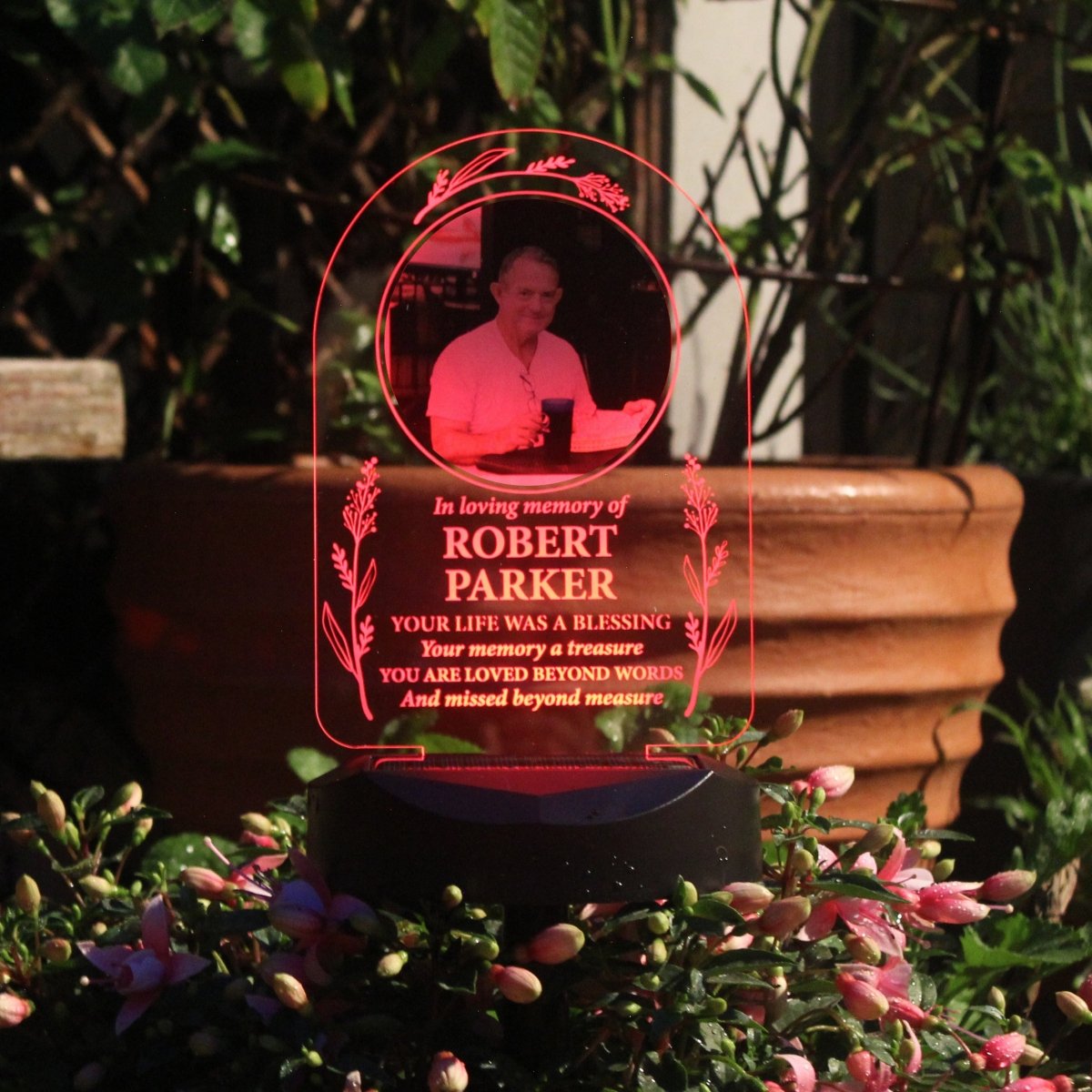 Personalised Memorial Photo Upload & Message Outdoor Garden Or Grave Solar Light