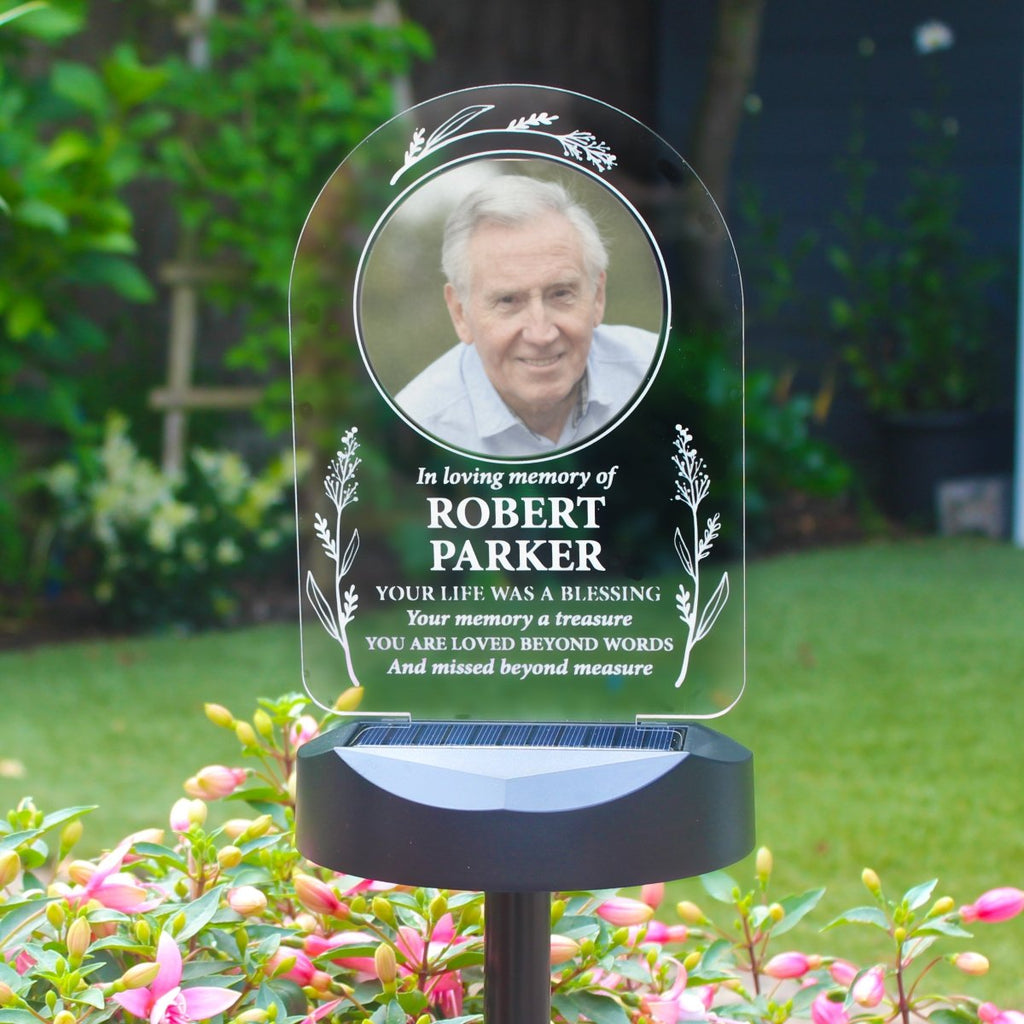 Personalised Memorial Photo Upload & Message Outdoor Garden Or Grave Solar Light