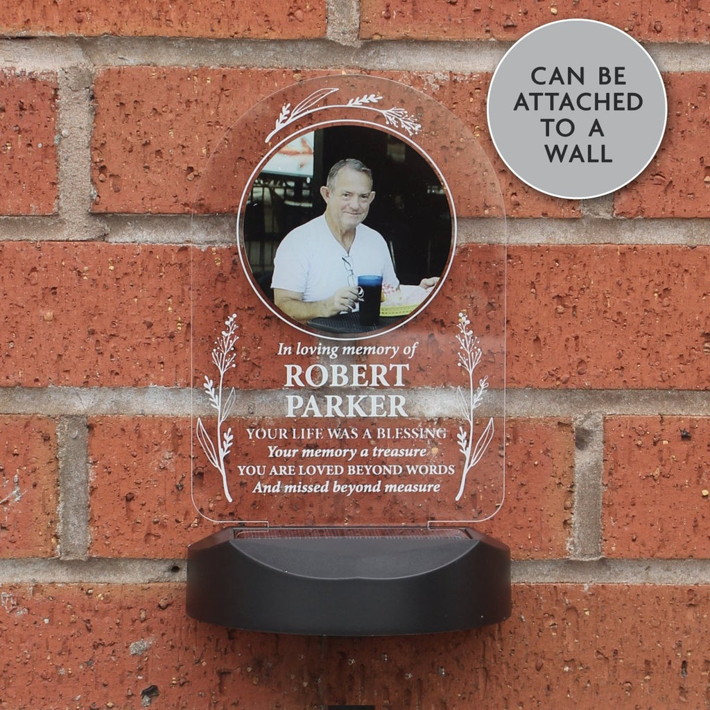 Personalised Memorial Photo Upload & Message Outdoor Garden Or Grave Solar Light
