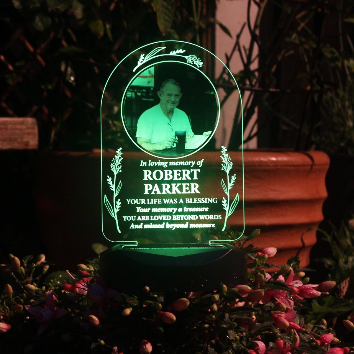 Personalised Memorial Photo Upload & Message Outdoor Garden Or Grave Solar Light