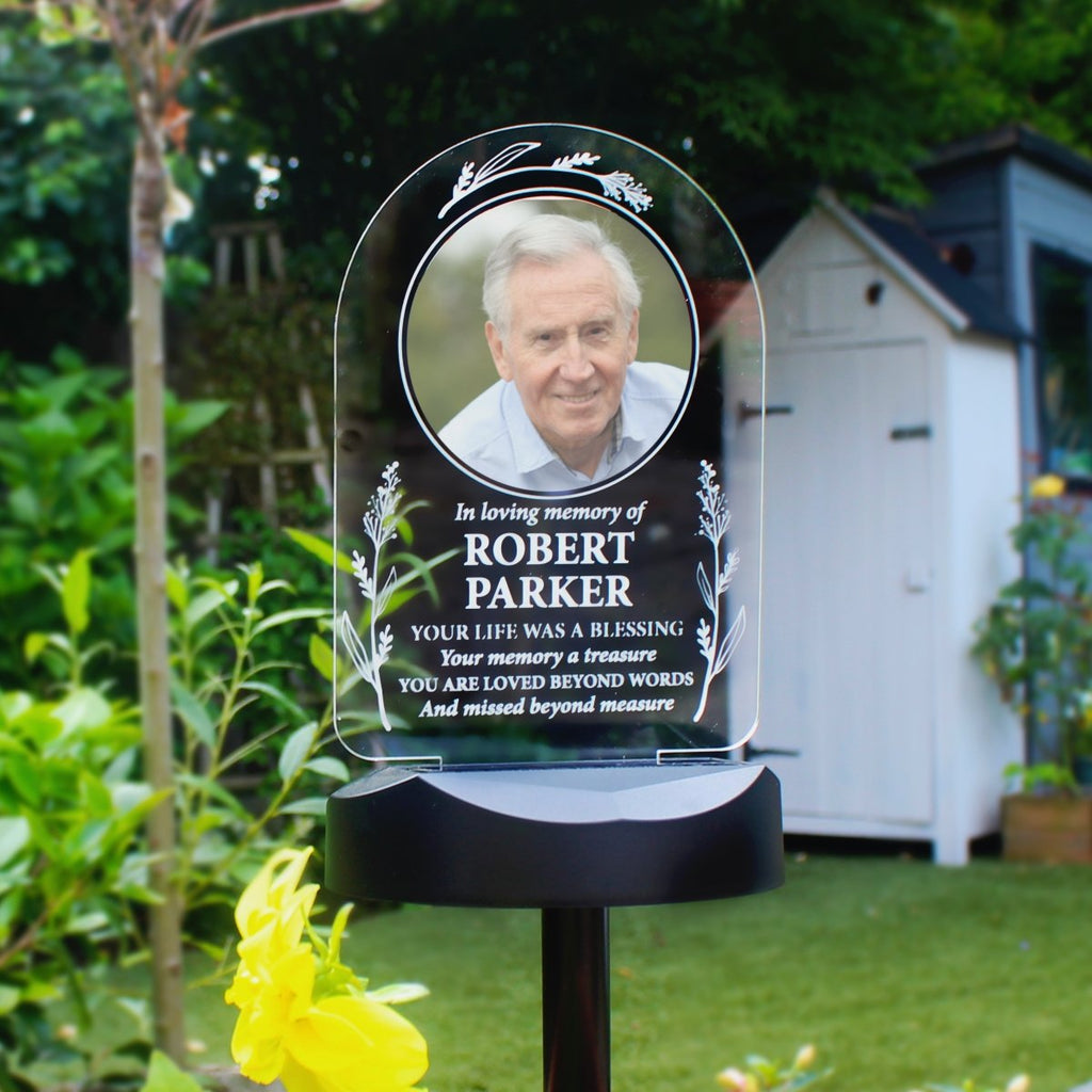 Personalised Memorial Photo Upload & Message Outdoor Garden Or Grave Solar Light