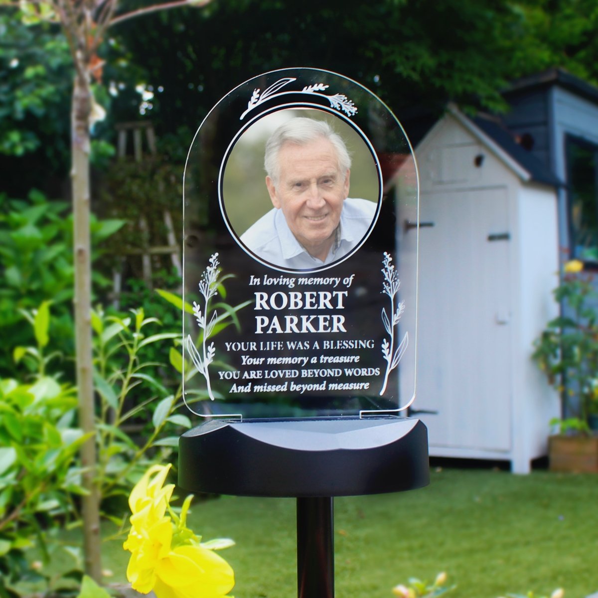 Personalised Memorial Photo Upload & Message Outdoor Garden Or Grave Solar Light