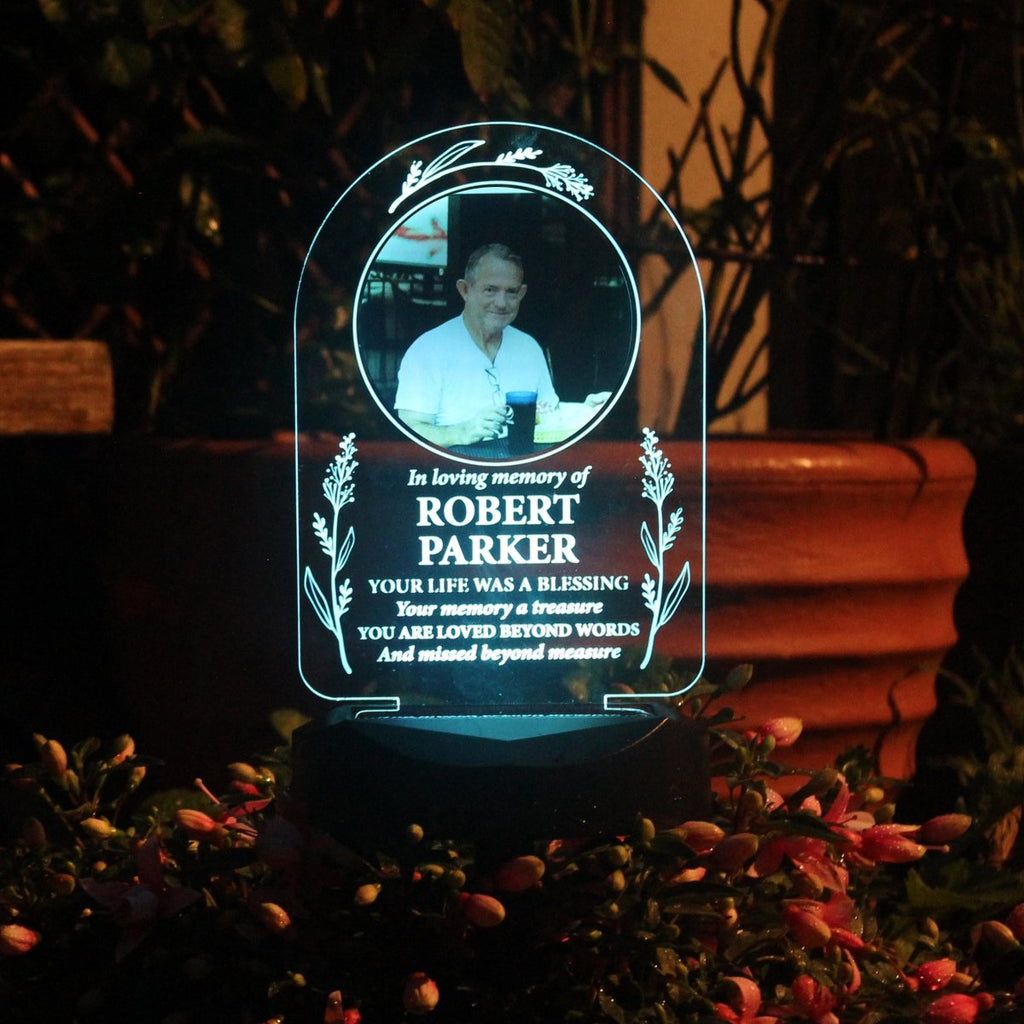 Personalised Memorial Photo Upload & Message Outdoor Garden Or Grave Solar Light