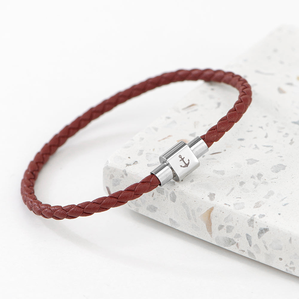 Personalised Personalised Men's Anchor Woven Leather Bracelet