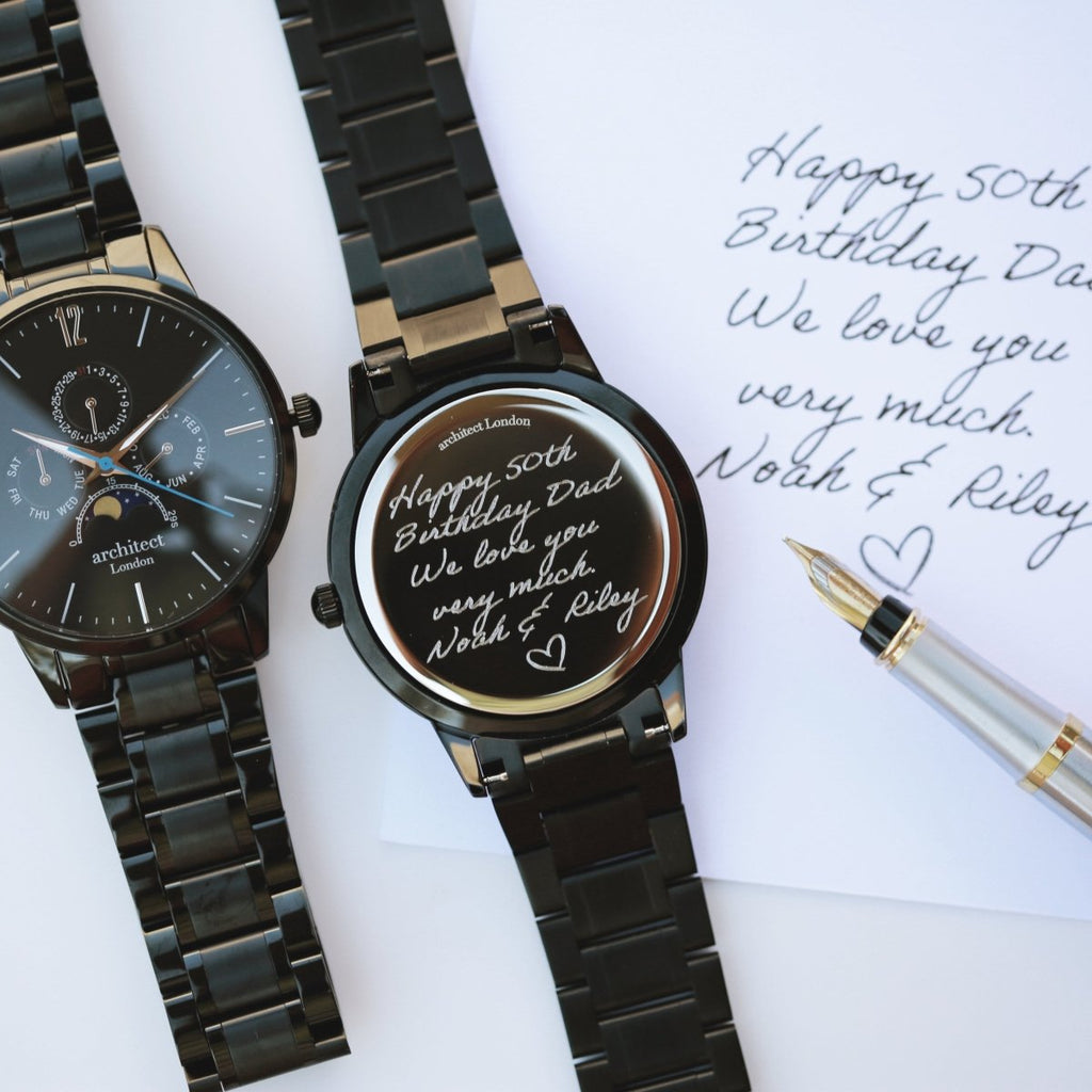 Personalised Men's Architect Apollo Black Watch Handwriting Engraved