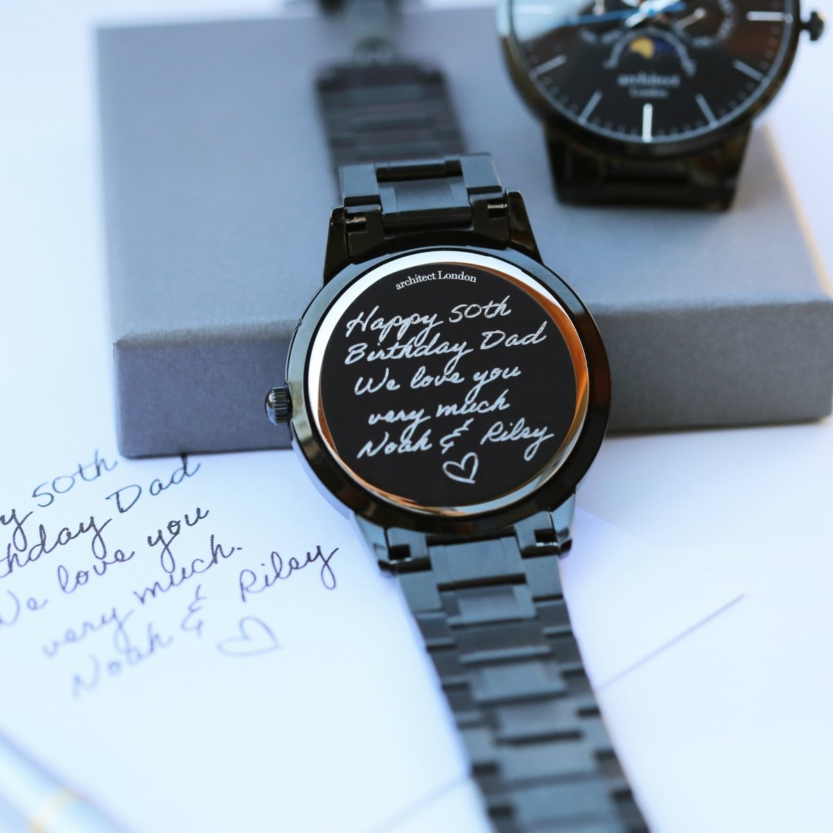 Personalised Men's Architect Apollo Black Watch Handwriting Engraved