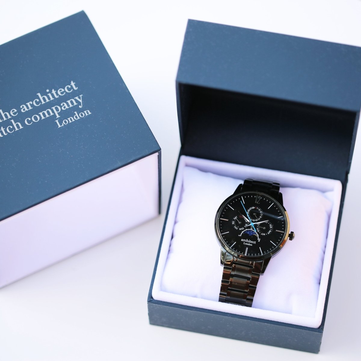 Personalised Men's Architect Apollo Black Watch Handwriting Engraved