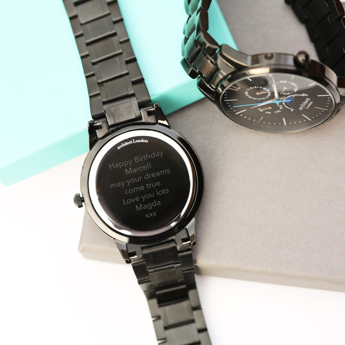Personalised Men's Architect Apollo Black Watch  Modern Font Engraved