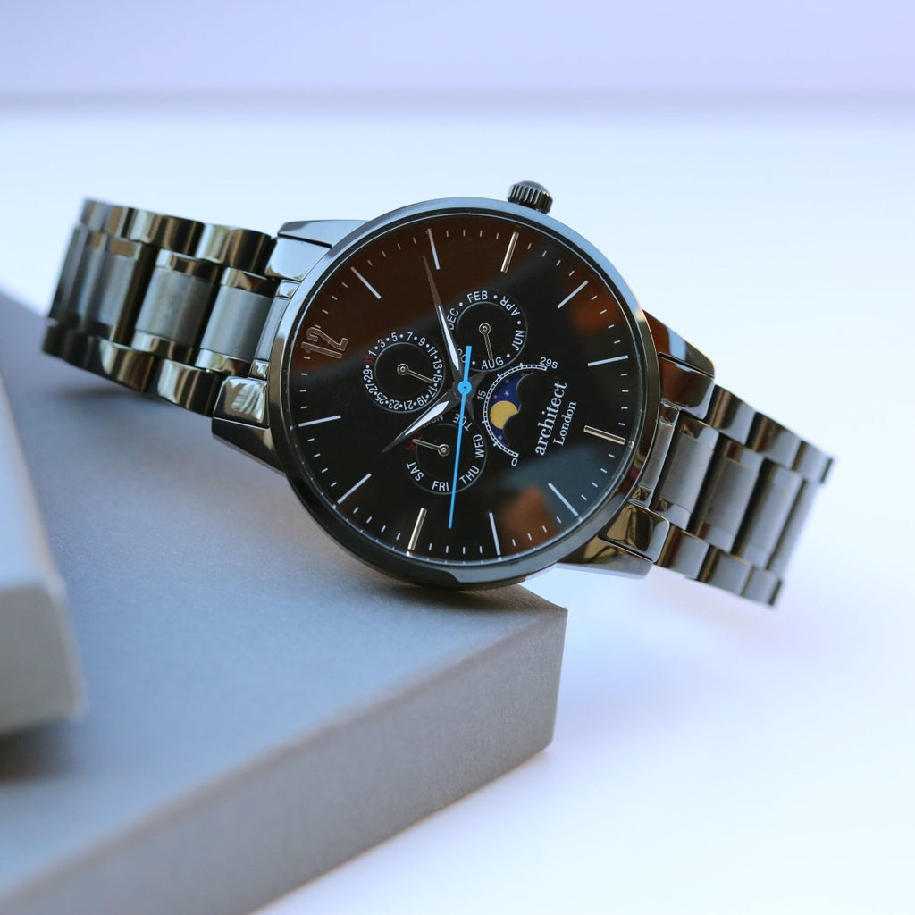 Personalised Men's Architect Apollo Black Watch  Modern Font Engraved
