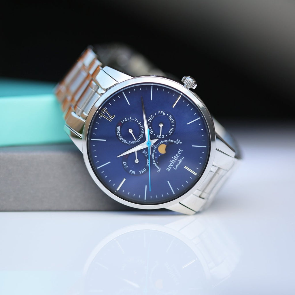 Personalised Men's Architect Apollo Blue Watch Handwriting Engraved