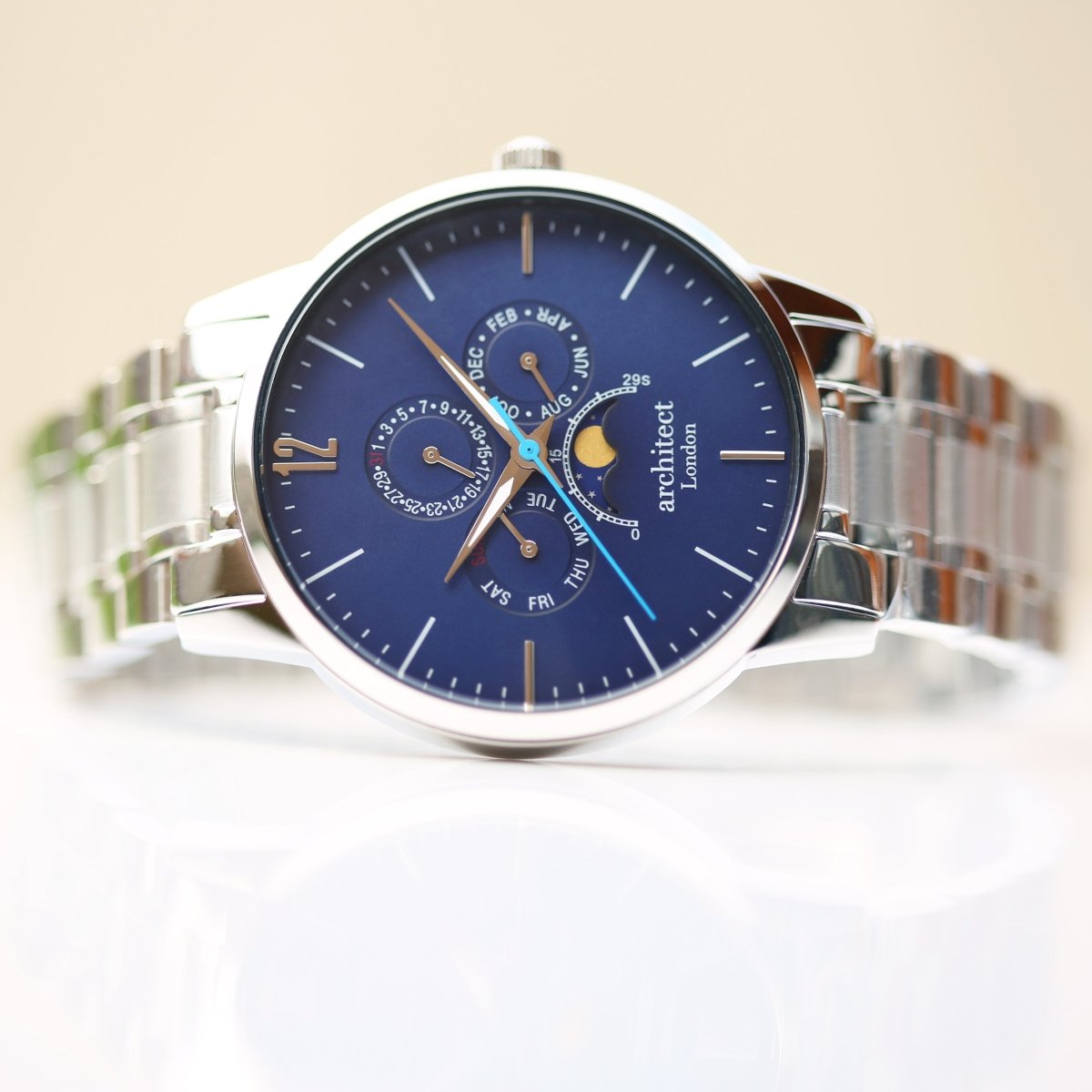 Personalised Men's Architect Apollo Blue Watch Handwriting Engraved