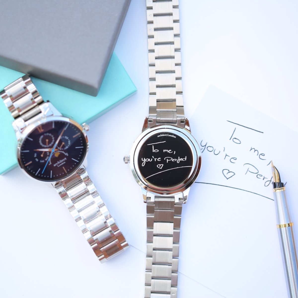 Personalised Men's Architect Apollo Blue Watch Handwriting Engraved