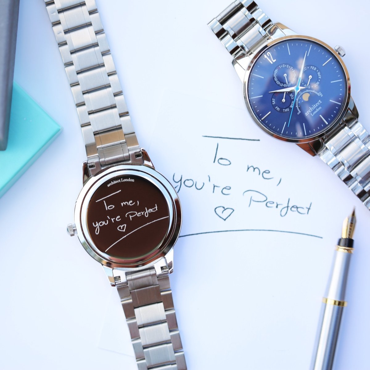 Personalised Men's Architect Apollo Blue Watch Handwriting Engraved