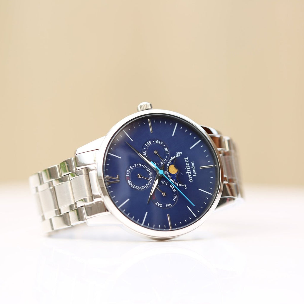 Personalised Men's Architect Apollo Blue Watch Handwriting Engraved