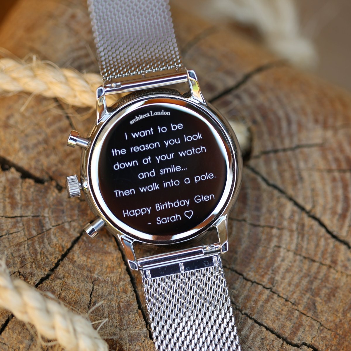 Personalised Men's Architect Motivator Watch In Blue With Silver Mesh Strap - Modern Font Engraved