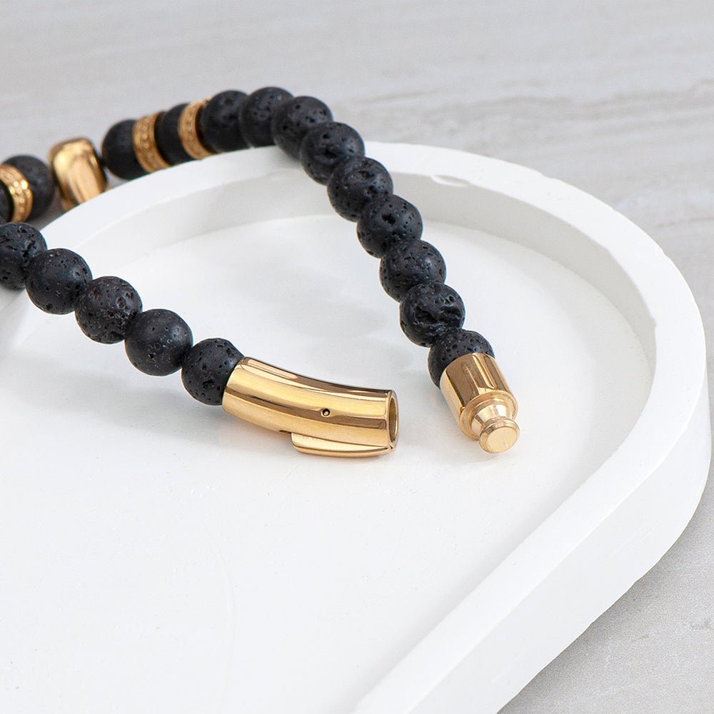 Personalised Men's Golden Skull Beaded Bracelet