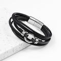 Personalised Personalised Men's Mayfair Leather Bracelet in Silver