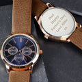 Personalised Mens Rose Gold Tone Watch With Brown Strap And Presentation Box