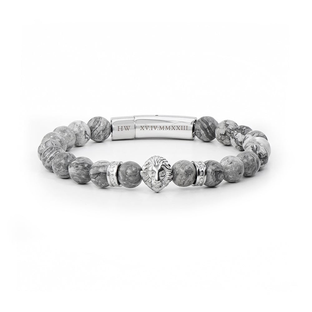 Personalised Men's Silver Lion Jasper Stone Bracelet