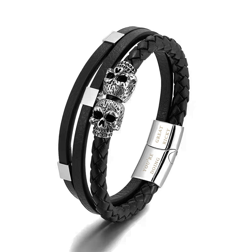 Personalised Personalised Men's Skulls Leather Rope Bracelet
