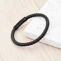 Personalised Personalised Mens Woven Black Leather Bracelet