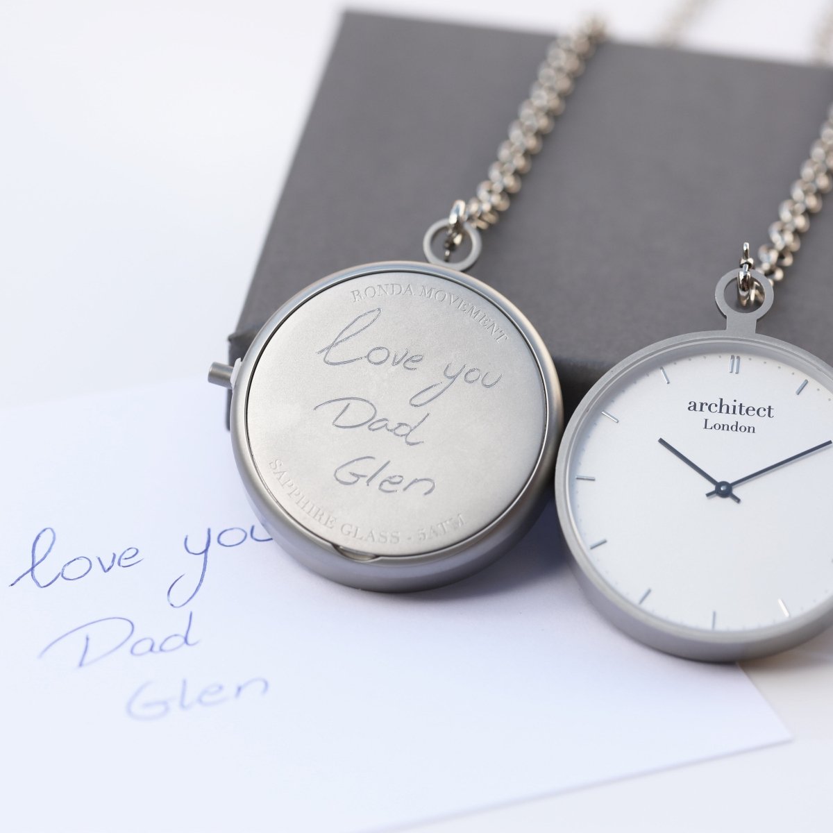 Personalised Modern Pocket Watch Silver Handwriting Engraved