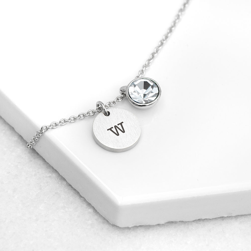 Personalised Personalised Monogram Silver Birthstone Crystal and Disc