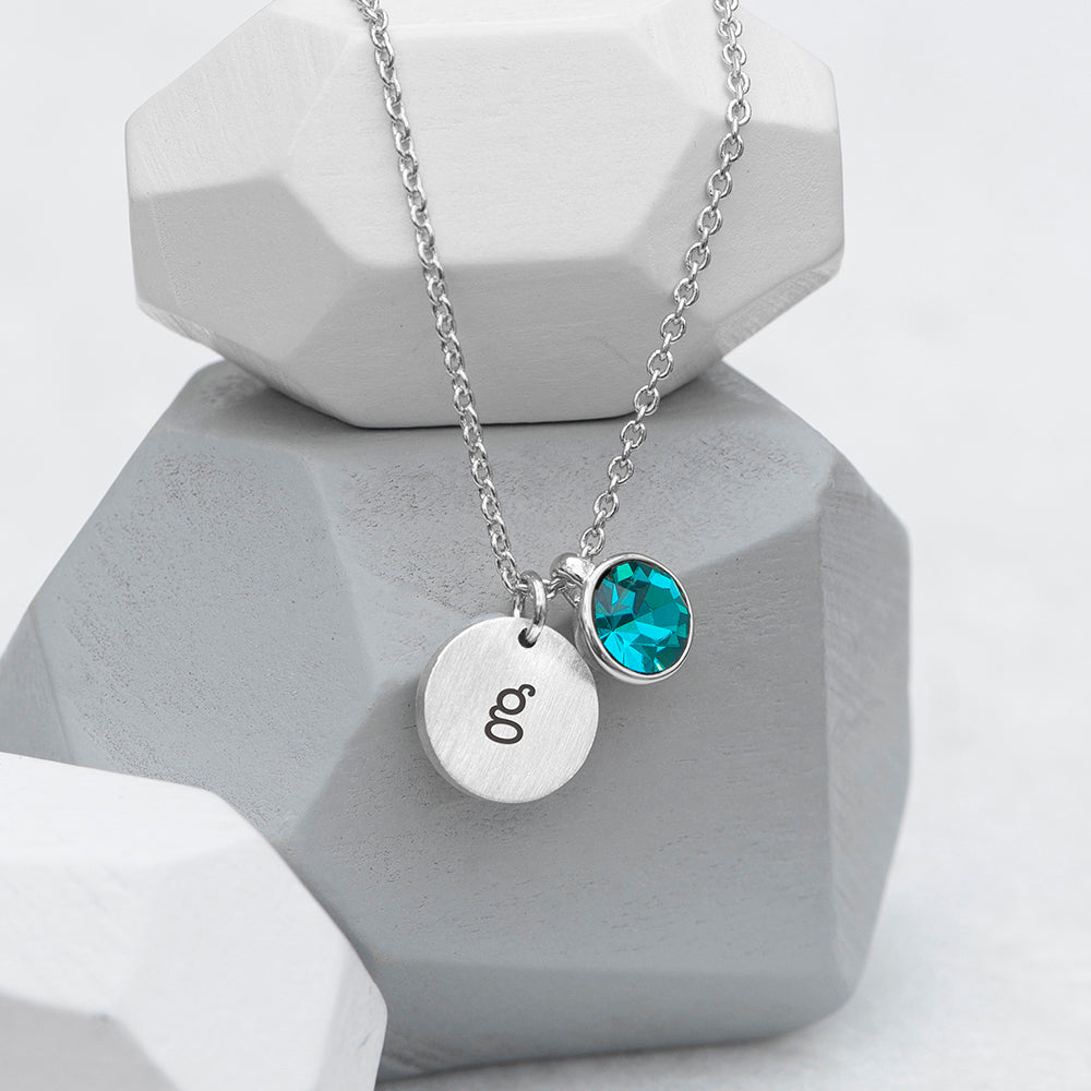 Personalised Personalised Monogram Silver Birthstone Crystal and Disc