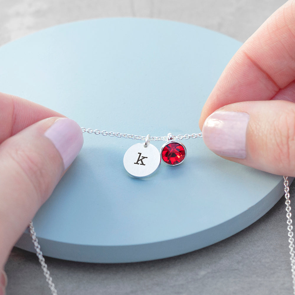 Personalised Personalised Monogram Silver Birthstone Crystal and Disc