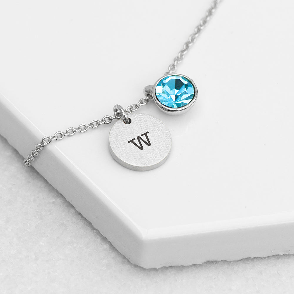 Personalised Personalised Monogram Silver Birthstone Crystal and Disc