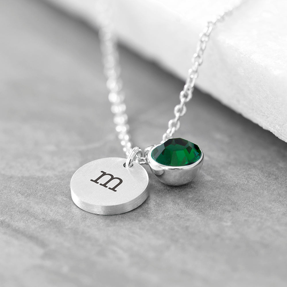 Personalised Personalised Monogram Silver Birthstone Crystal and Disc