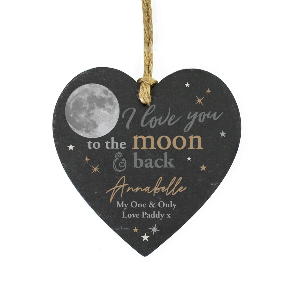 Personalised Moon And Back Slate Heart Decoration