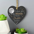 Personalised Moon And Back Slate Heart Decoration
