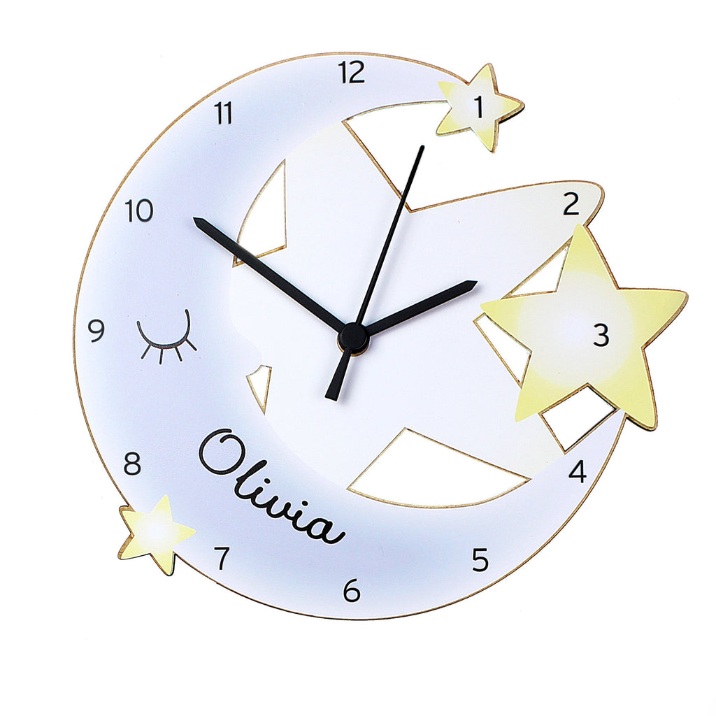 Personalised Moon And Stars Shape Wooden Clock