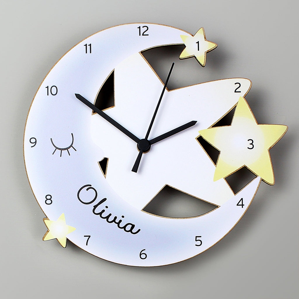 Personalised Moon And Stars Shape Wooden Clock