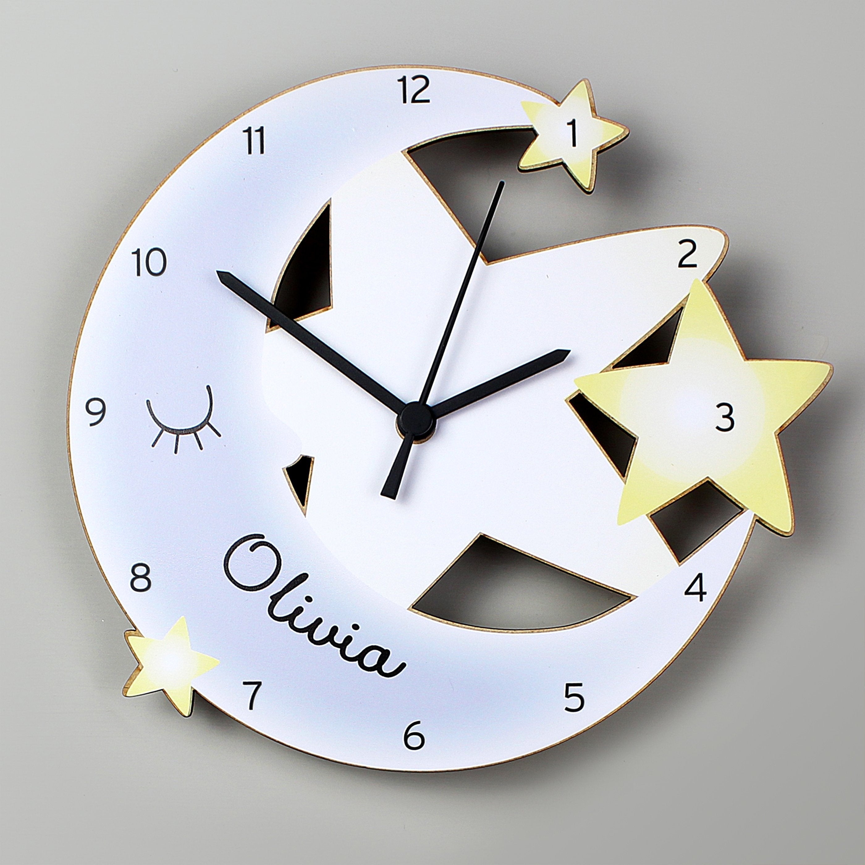 Personalised Moon And Stars Shape Wooden Clock