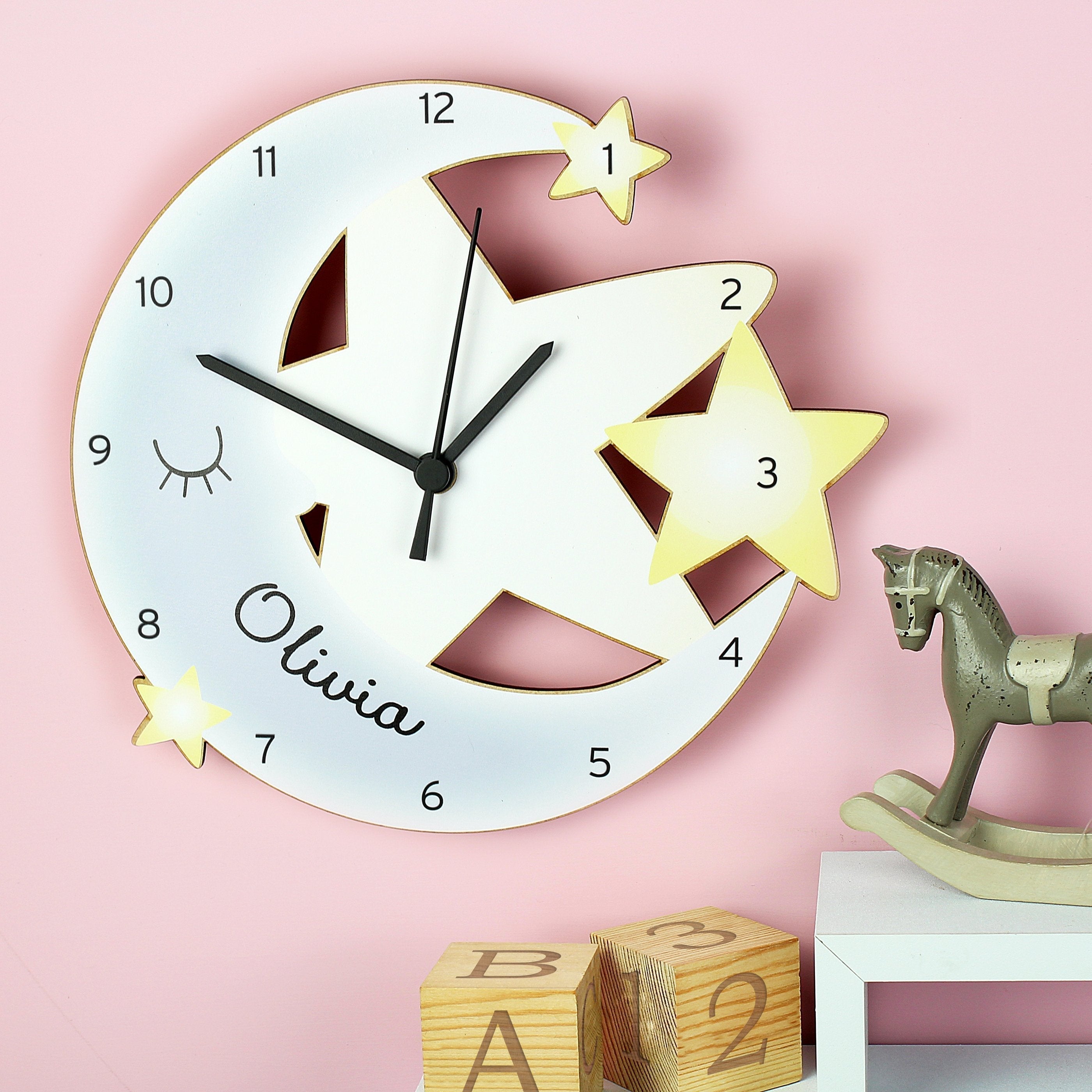 Personalised Moon And Stars Shape Wooden Clock