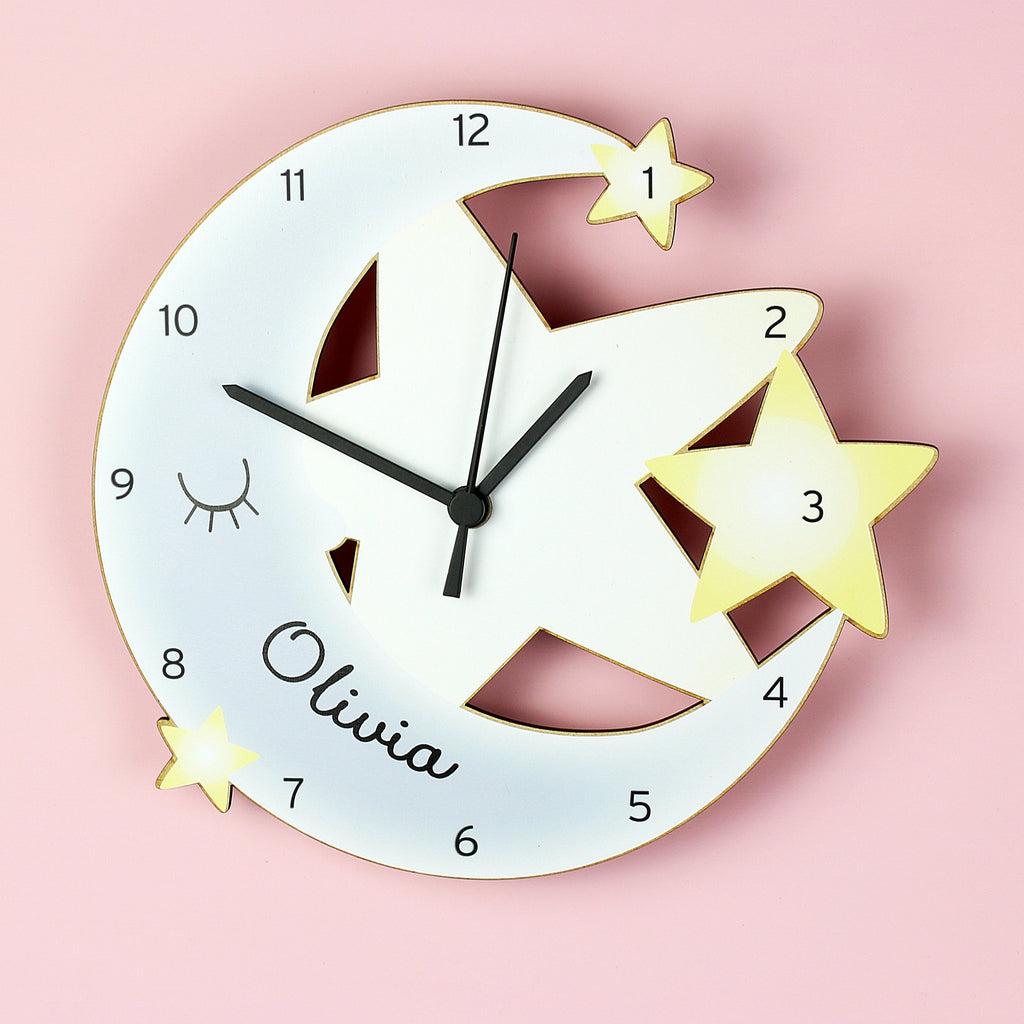 Personalised Moon And Stars Shape Wooden Clock
