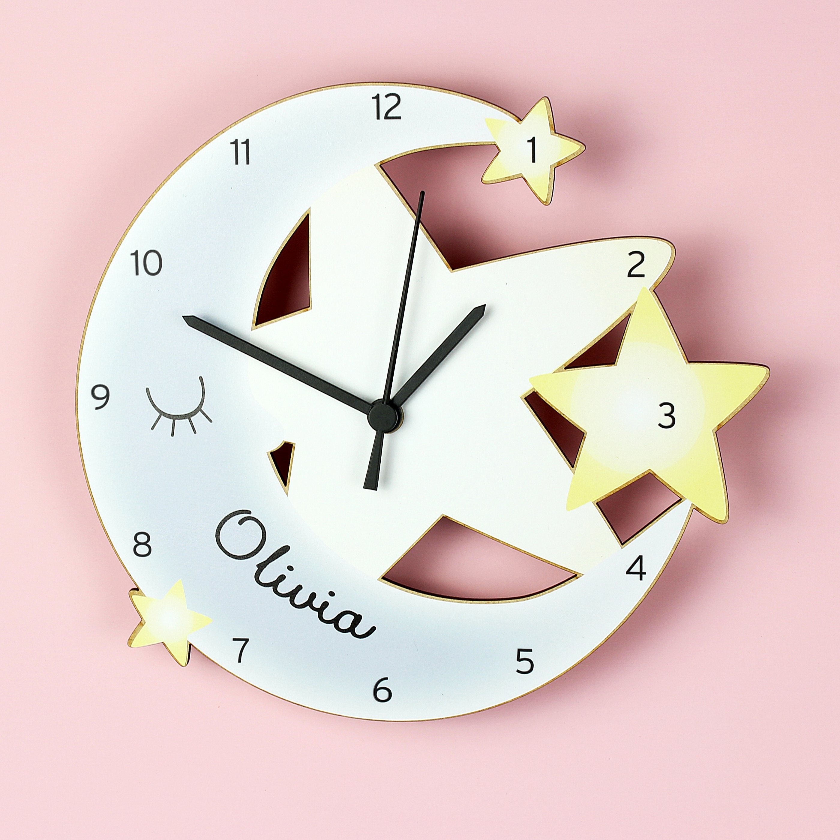 Personalised Moon And Stars Shape Wooden Clock