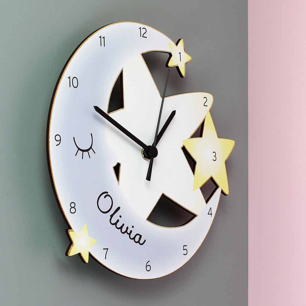 Personalised Moon And Stars Shape Wooden Clock