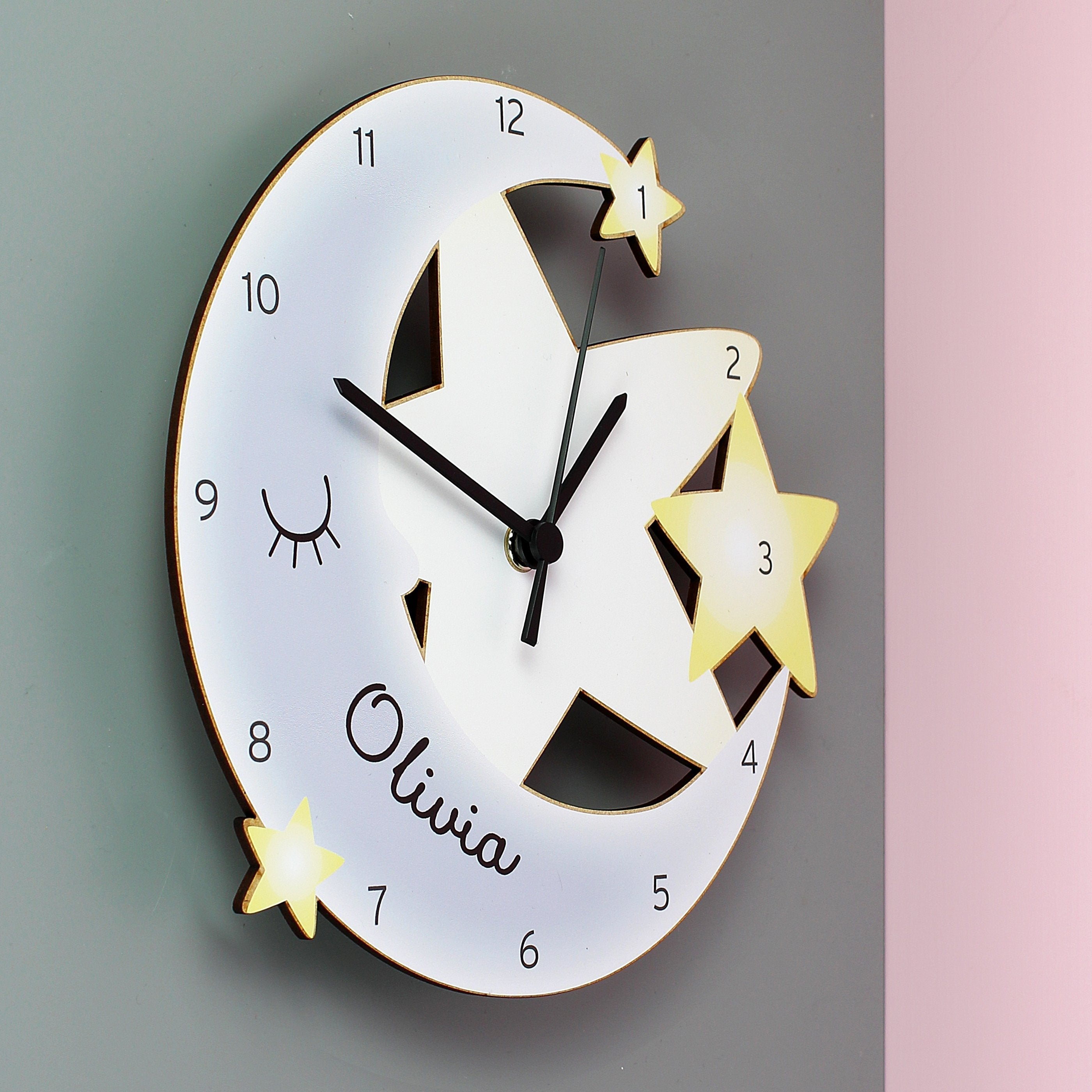 Personalised Moon And Stars Shape Wooden Clock