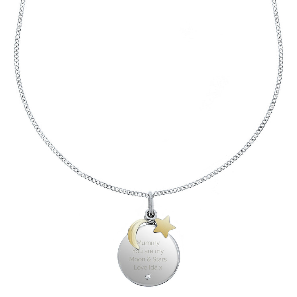 Personalised Moon & Stars Sterling Silver Necklace