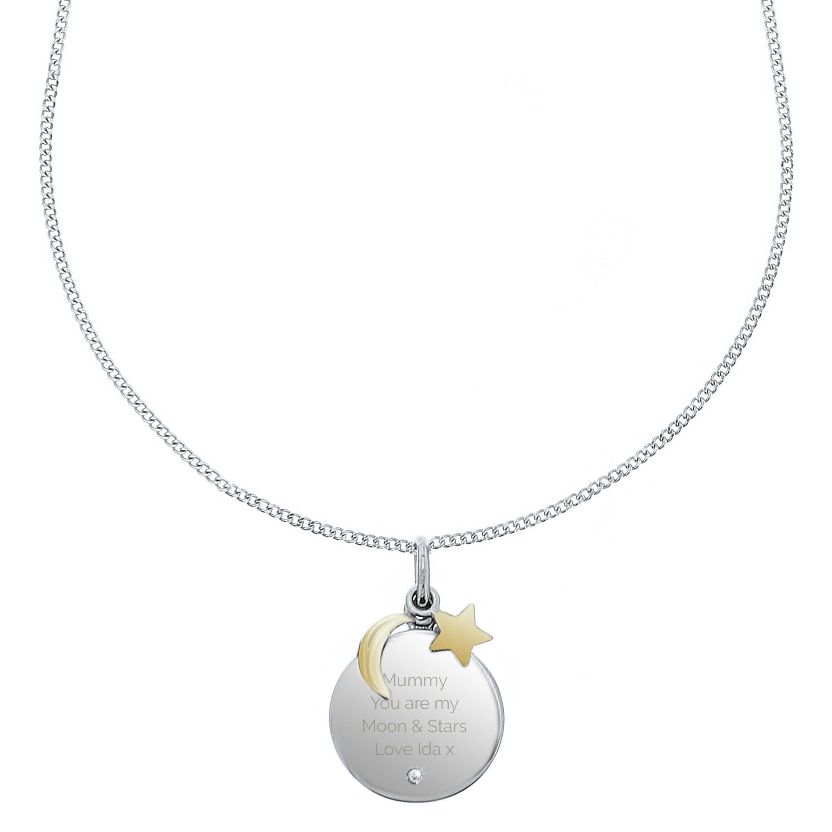 Personalised Moon & Stars Sterling Silver Necklace