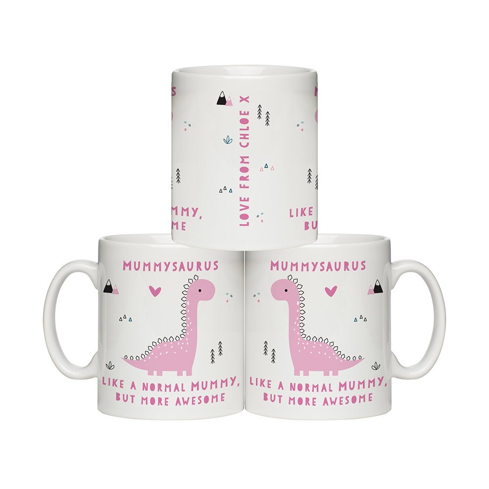 Personalised More Awesome Pink Dinosaur Mug