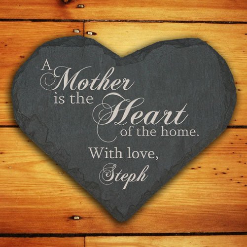Personalised Mother Is The Heart Of The Home Slate Heart Keepsake