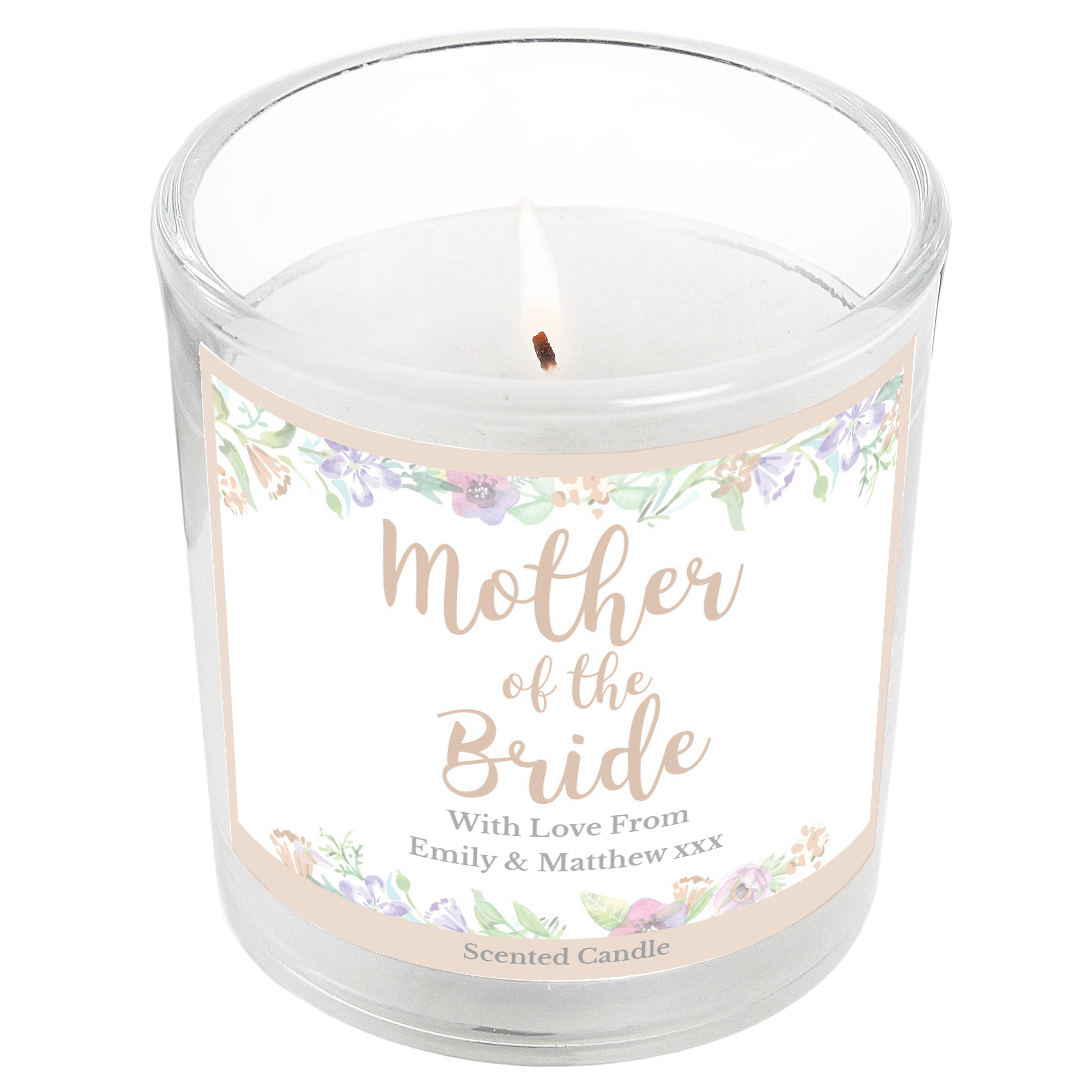 Personalised Mother Of The Bride 'Floral Watercolour Wedding' Scented Jar Candle