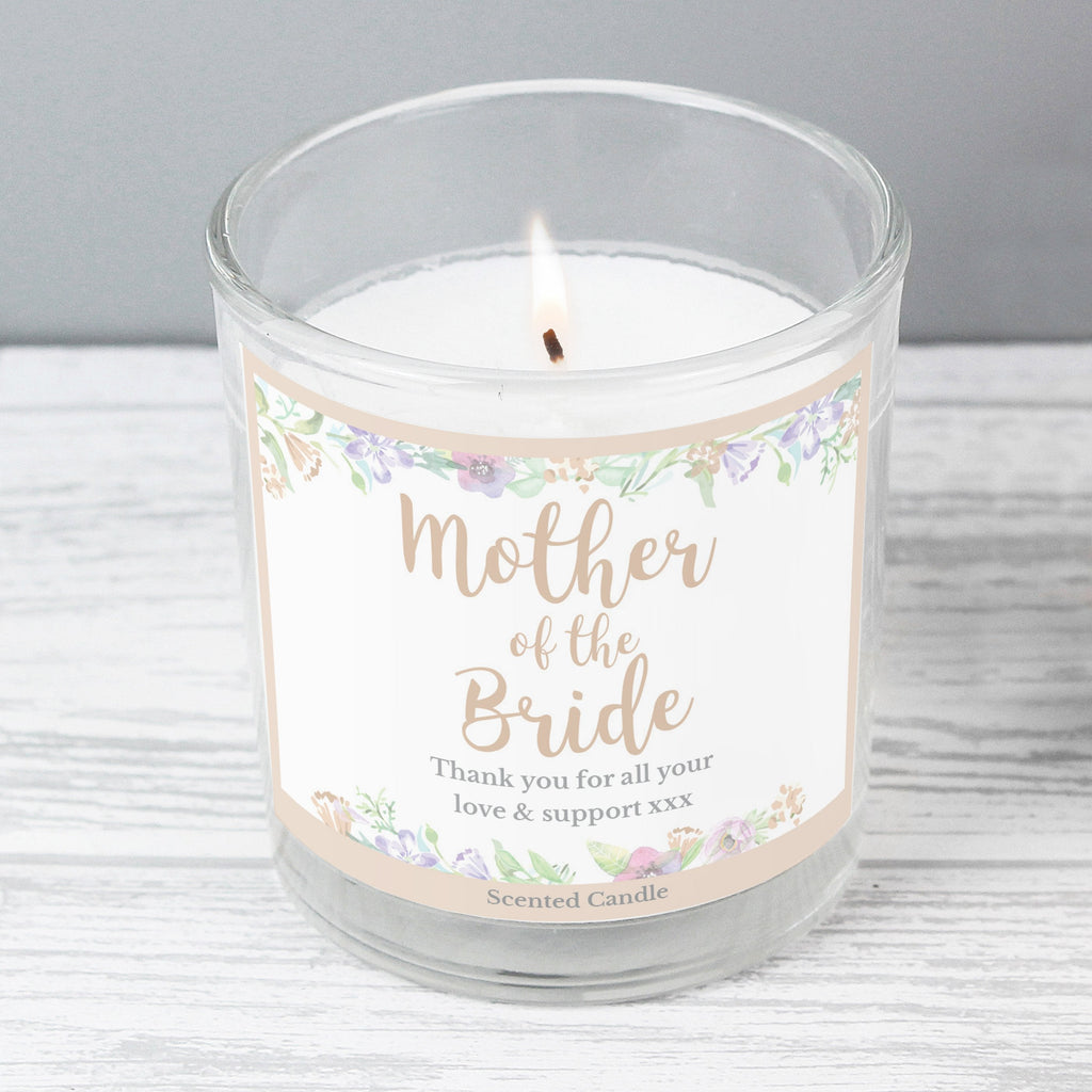 Personalised Mother Of The Bride 'Floral Watercolour Wedding' Scented Jar Candle