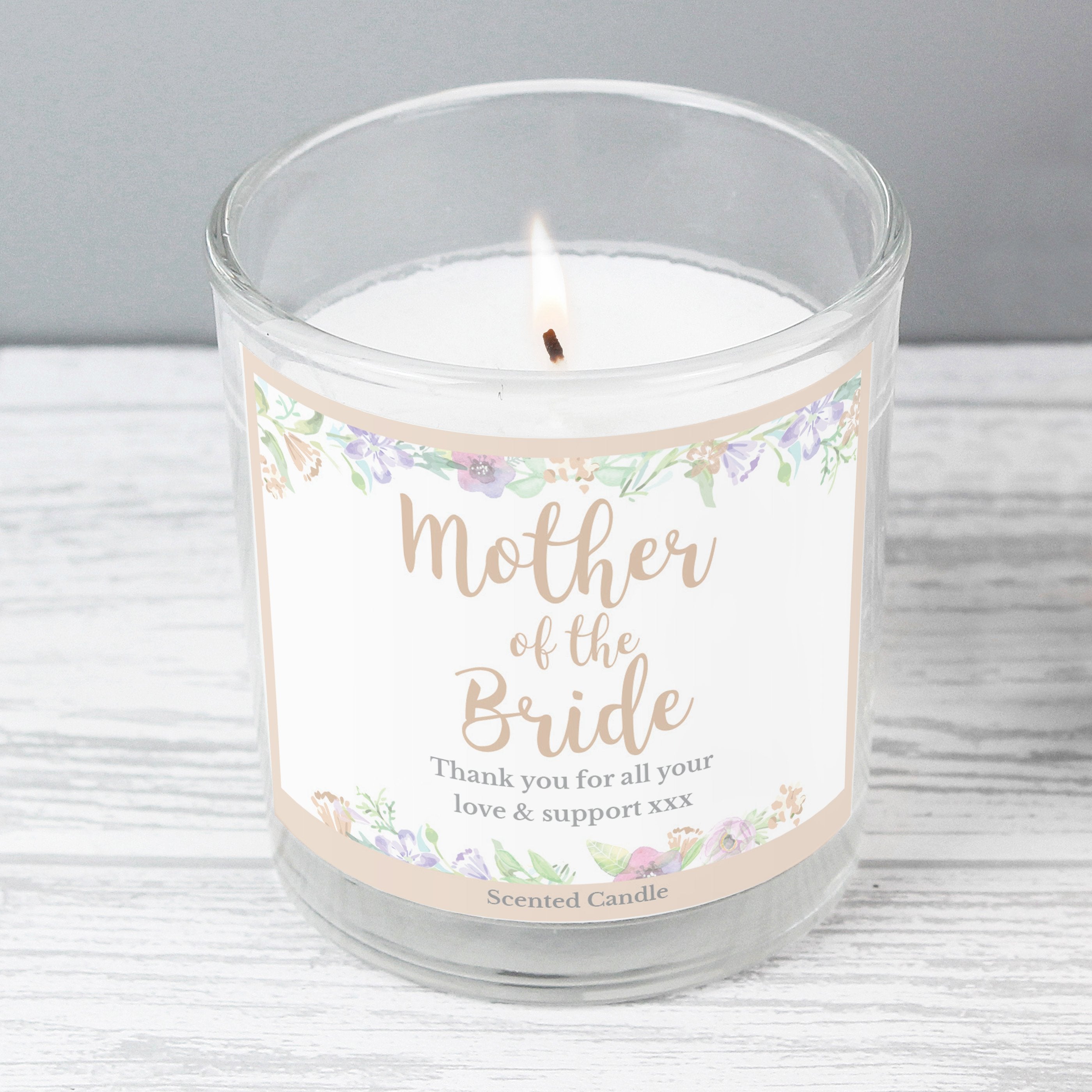 Personalised Mother Of The Bride 'Floral Watercolour Wedding' Scented Jar Candle