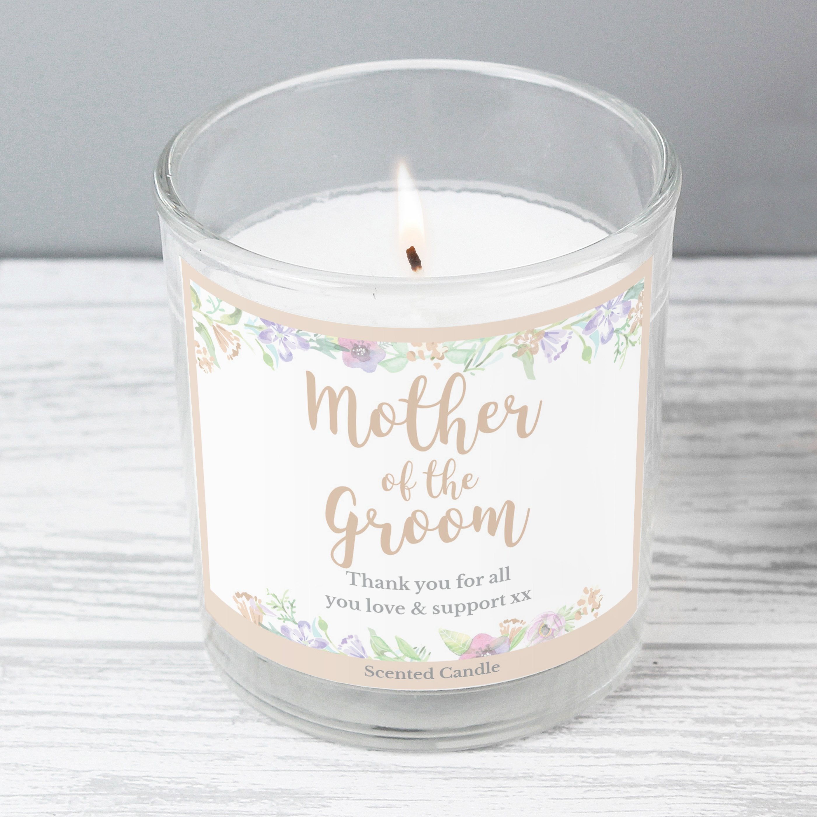 Personalised Mother Of The Groom 'Floral Watercolour Wedding' Scented Jar Candle